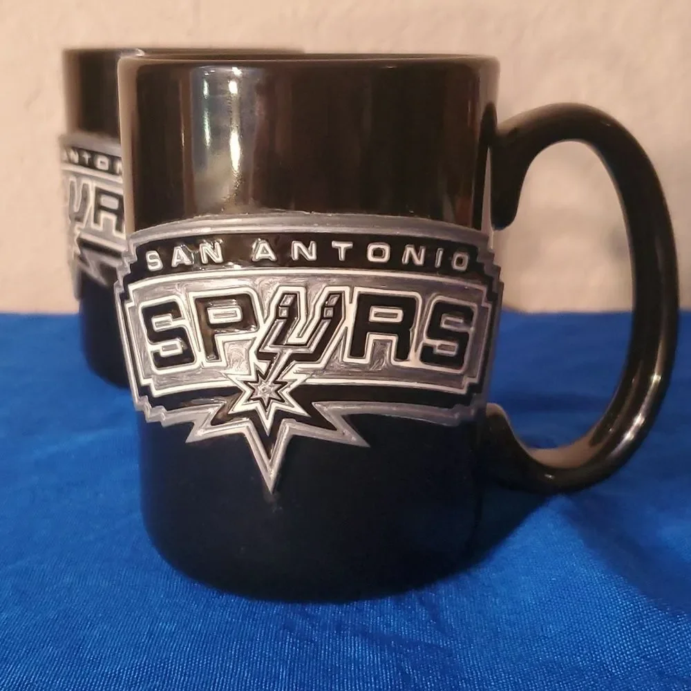 San Antonio Spurs Coffee Mug Set of 2 Black Ceramic Tea Cup 10 oz NBA Fan Gift